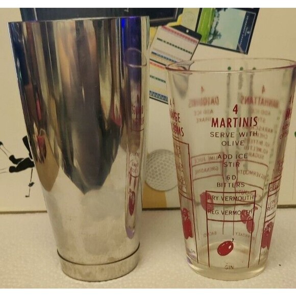Vintage 1960s Stainless Steel Shaker 7", Cocktail Recipe 16 Oz. Mixing Glass - Picture 1 of 13